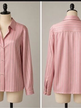 Jacobson’s Classic Pink Striped Button-Up Silk Shirt
